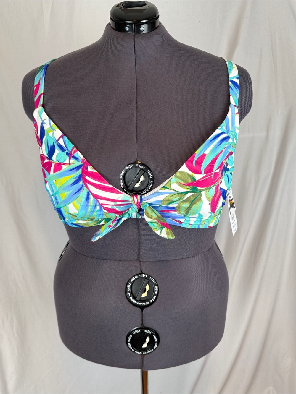 Women's Time and Tru Tropical Floral Bikini Top with Front Tie Size 1X NWT